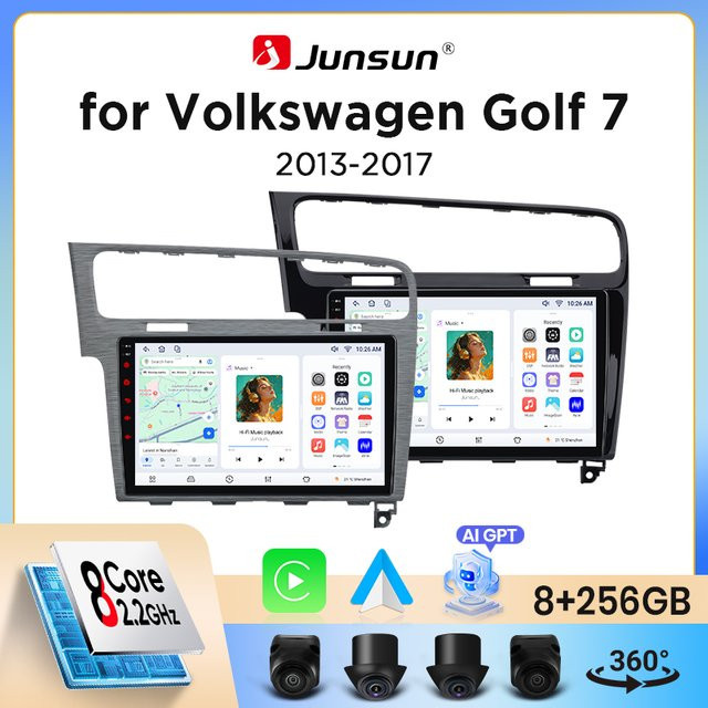 Junsun Wireless CarPlay Android Auto Autoradio für Volkswagen Golf Mk7 Typ 5G 2012-2017 mit GPS Navigation, WiFi, Bluetooth, DSP und IPS Display in Schwarz - Bild 1