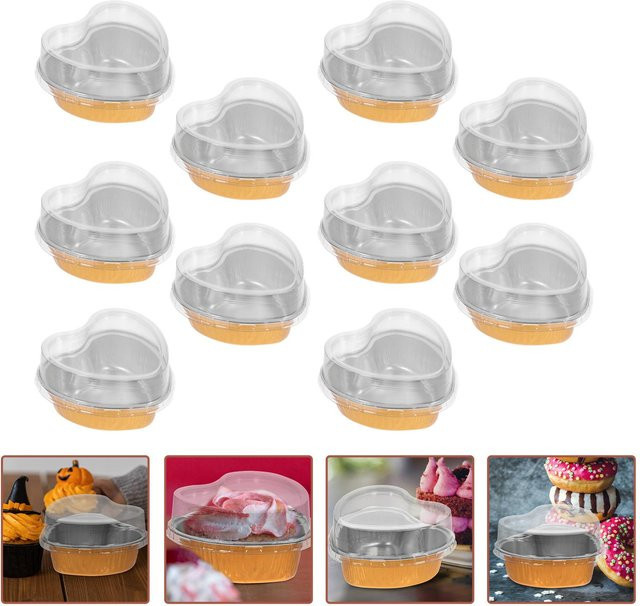 10 Stück Herzförmige Aluminiumfolienboxen von Binchi Outdoor Product in Silber für Kuchen und Cupcakes - Bild 1