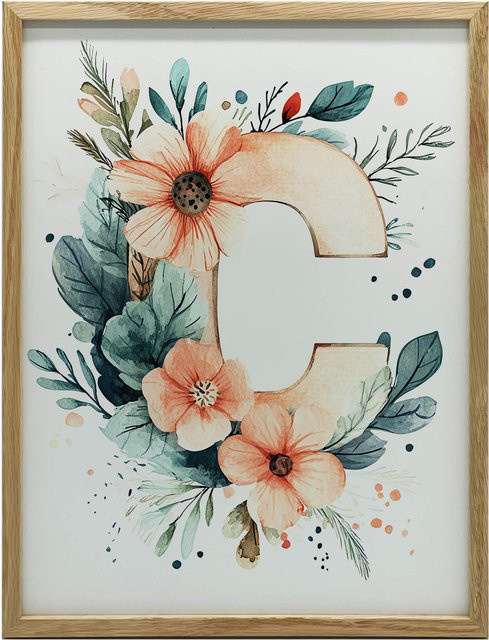 Premium-Leinwand Poster C mit Blumen und Blättern von iKable, Multicolor, B: 50 cm, H: 70 cm - Bild 1