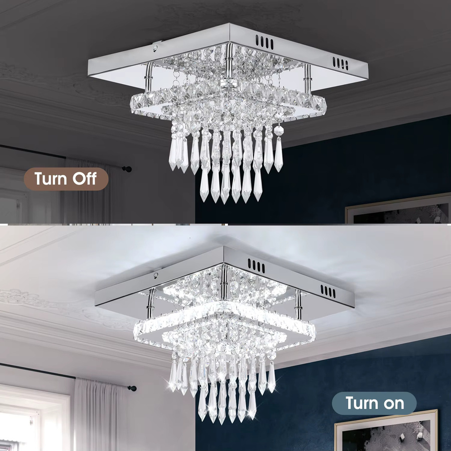 Oyajia LED-Kristall-Deckenleuchte in Chrom, Durchmesser: 30 cm, Kaltweißes Licht 6000 K - Bild 4