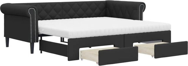 vidaXL Tagesbett ausziehbar mit Schubladen in Schwarz aus Kunstleder B/T/H: 90 x 200 cm - Bild 1