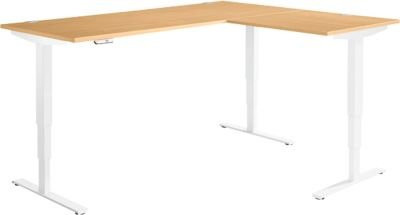 Elektrisch höhenverstellbarer Winkelschreibtisch AERO FLEX in Buche und Weiß mit T-Fuß und Memorypanel, Breite: 200 cm, Tiefe: 160 cm - Bild 1