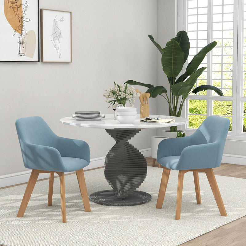 HOMCOM Set mit 2 Esszimmerstühlen aus samtartigem Polyester in Blau mit Holzbeinen - Bild 2