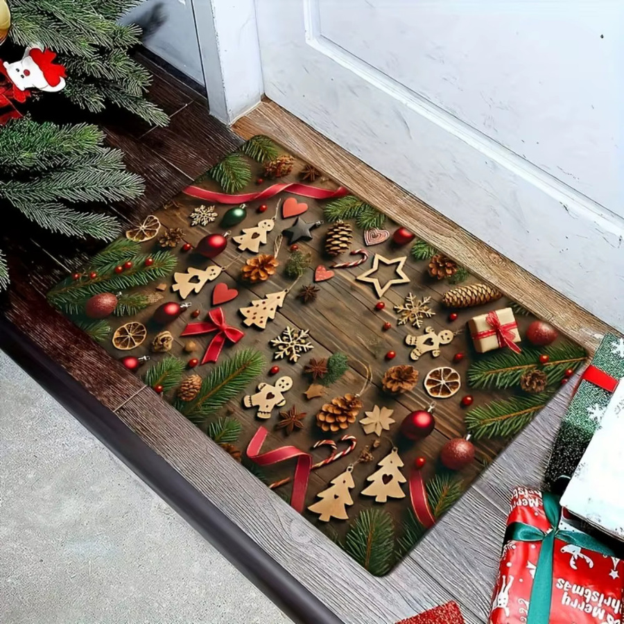 VIKAMA Weihnachtliche Fußmatte mit Tannenzapfen und Lebkuchenmann Motiv, Mehrfarbig, 60 x 40 cm - Bild 4