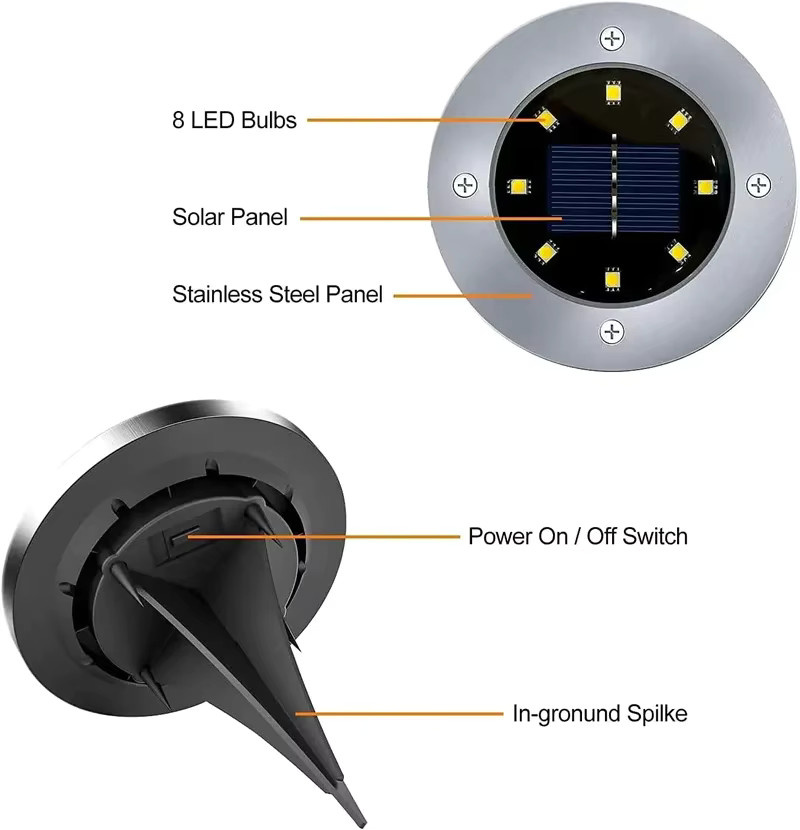 ESMARTER Solar LED Outdoor Bodenleuchte IP68 in Silber für Garten und Pfad mit warmweißem Licht - Bild 2