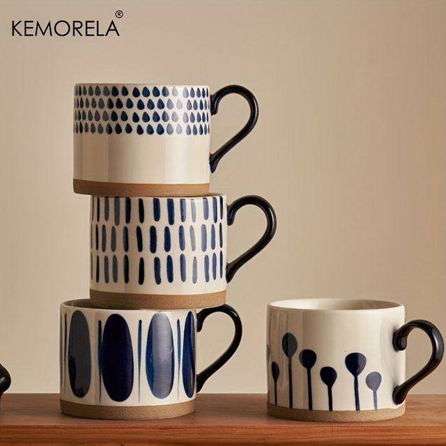 KEMORELA Keramiktasse im Nordic-Design mit Griff, Weiß, 450 ml - Bild 1