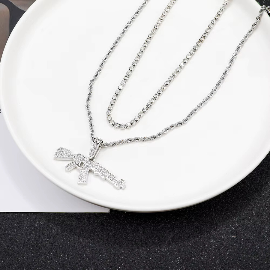 Halskette Maschinenpistolen-Anhänger, Bicolor, Kristall, Zirkonia, Unisex - Bild 2
