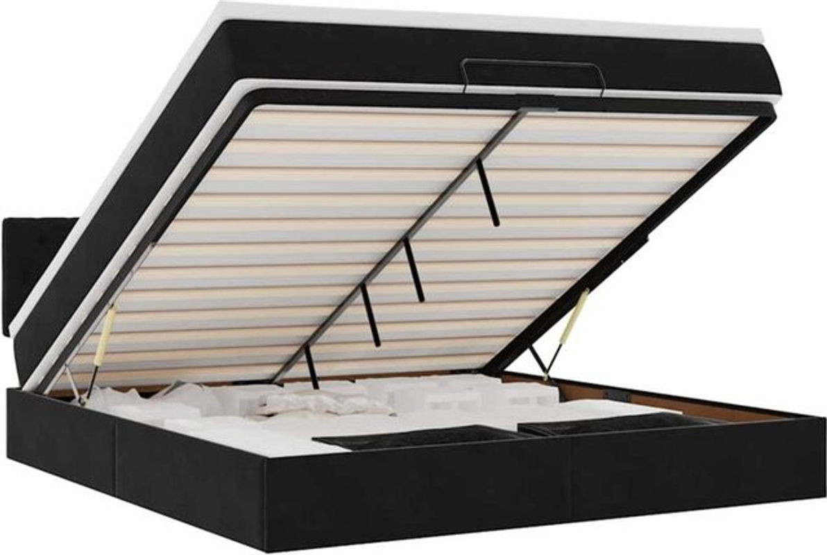 Vidaxl Ottoman Polsterbett mit Matratze aus Samt und Metall in Schwarz, B/T/H: 160 x 200 x 88 cm - Bild 1