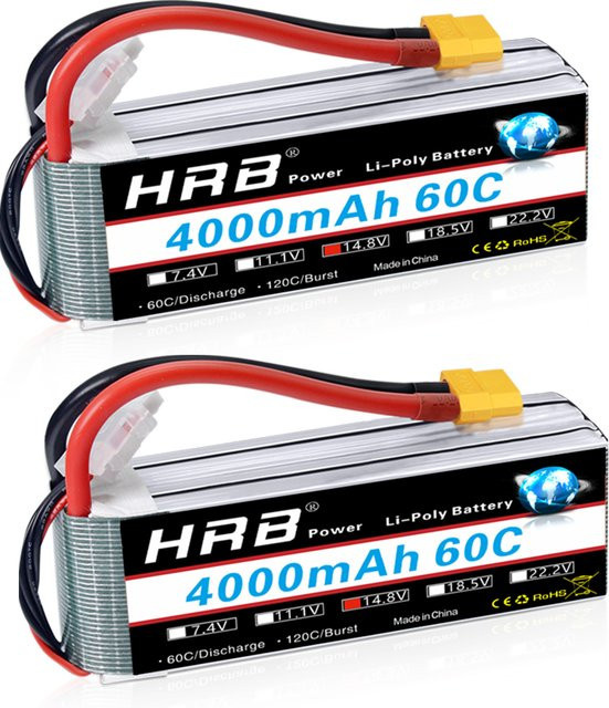 HRB 4S LiPo Akku 14,8 V 4000 mAh 60C mit XT60 Stecker für RC Auto Lkw Flugzeug Drohne und Boot - Bild 1
