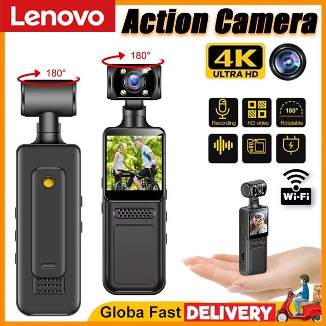 Lenovo Mini Action Kamera 4K HD mit 180 Grad drehbarem Objektiv, WiFi und Infrarot-Nachtsicht, Schwarz - Bild 1