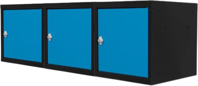 PROREGAL Blocky Schließfachwürfel Set aus 3 Einheiten mit Drehriegelschloss für Vorhängeschlösser, Anthrazit-Blau, B/T/H: 40 x 40 x 40 cm - Bild 1