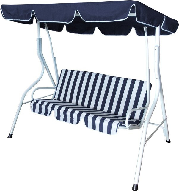 DEGAMO Hollywoodschaukel FLORIDA 3-Sitzer mit Sonnendach aus Textilene und pulverbeschichtetem Stahlrohr, Weiss/Blau gestreift - Bild 1