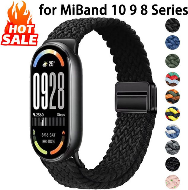 Uhrenarmband Xiaomi Mi Band 10 9 8, geflochten, Textil, Schwarz, Unisex - Bild 1