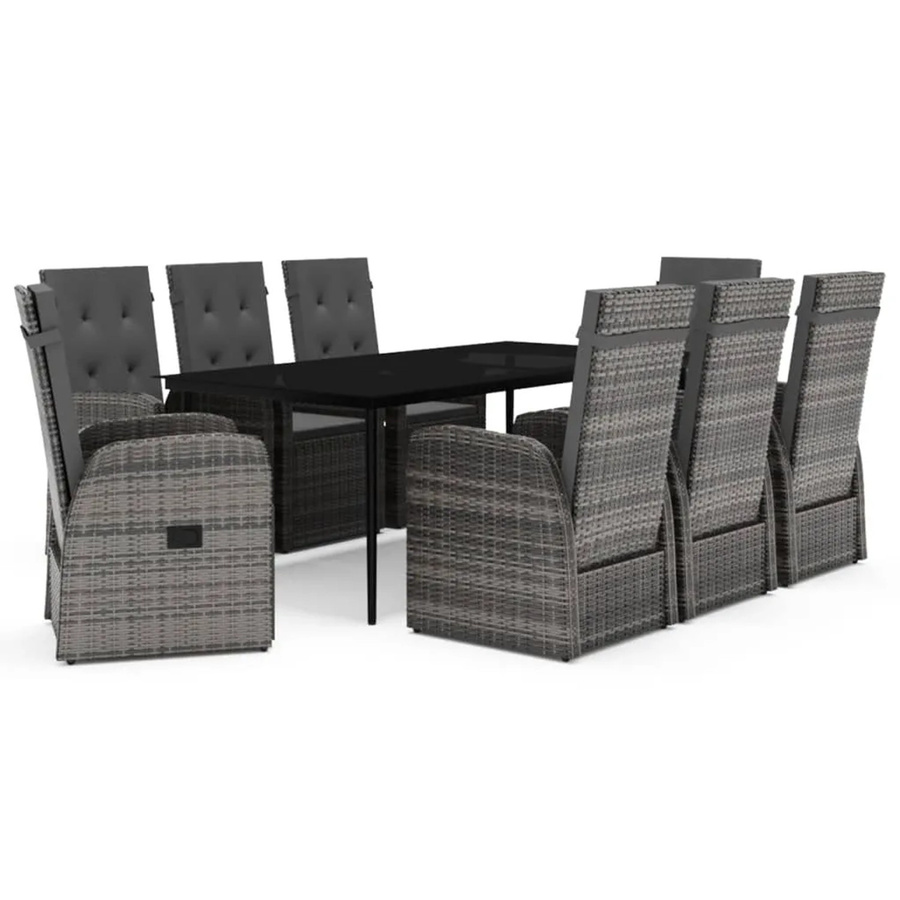 vidaXL 9-teilige Garten-Essgruppe aus PE-Rattan und Glas in Grau mit Auflagen - Bild 2