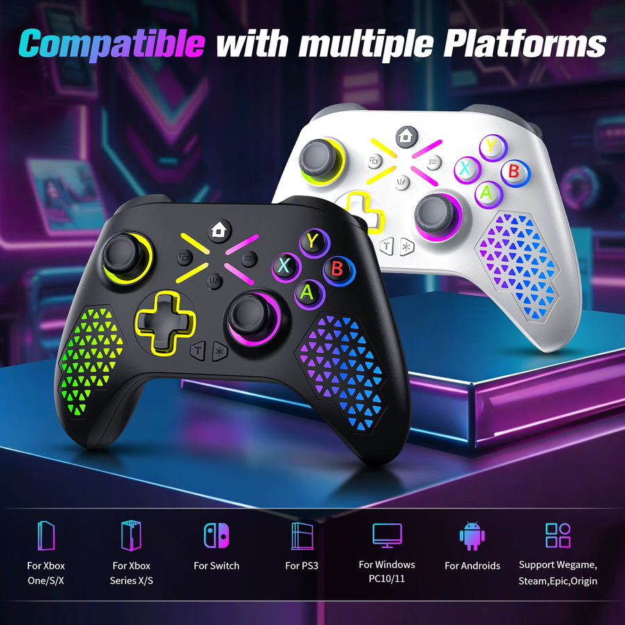 Turpow RGB Gamepad Controller für Xbox One und Xbox Series S/X, kabelloser Controller mit Dual Vibration und 6-Achsen-Gyroskop, Weiß - Bild 2