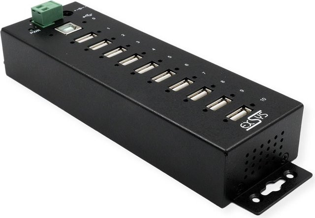 EXSYS USB 2.0 Metall Hub mit 10 Ports, DIN-Rail Montage und 15KV ESD Überspannungsschutz, Schwarz, EX-1170HMVS - Bild 1