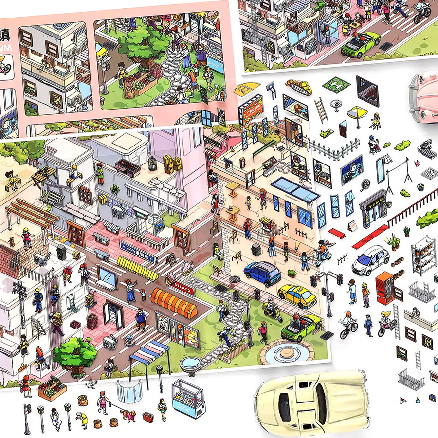 JIANQI Busy Town 3D-Aufkleber, Cartoon-Szene, DIY-Spielzeug - Bild 3