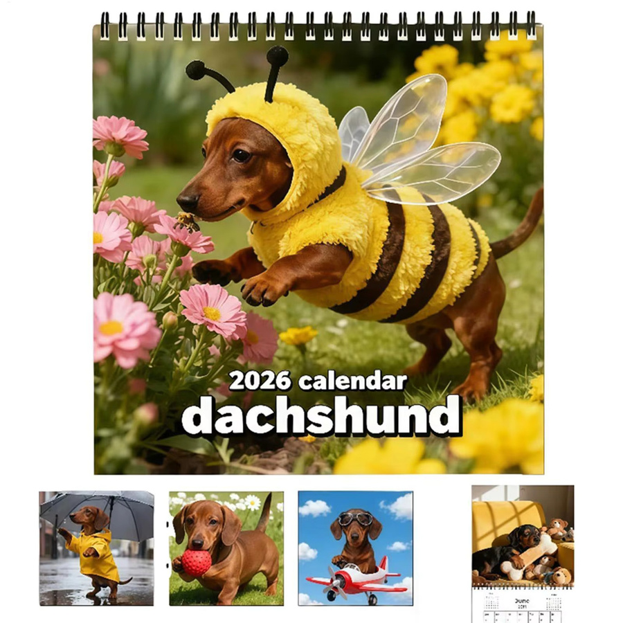 Wandkalender 2026 mit Dackel Motiv als 12-Monatsplaner in Mehrfarbig - Bild 2