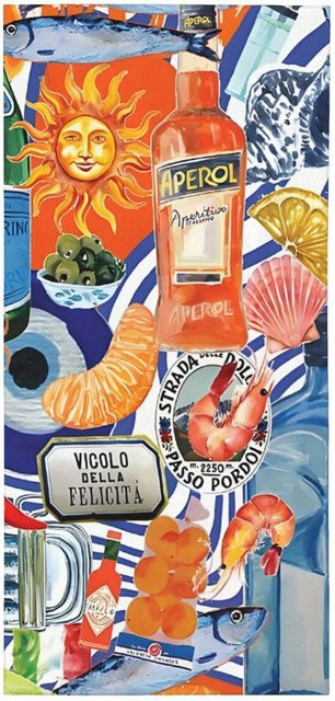 Aperol Collage Strandtuch von JMG Household Supplies mit Sonnen- und Meeresmotiv, schnelltrocknende Mikrofaser, B/B: 80 x 160 cm, Multicolour - Bild 1
