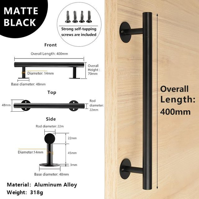 TOPNIKE Scheunentürgriffe aus Aluminium in Schwarz und Weiß, matt, Länge: 40 cm - Bild 1