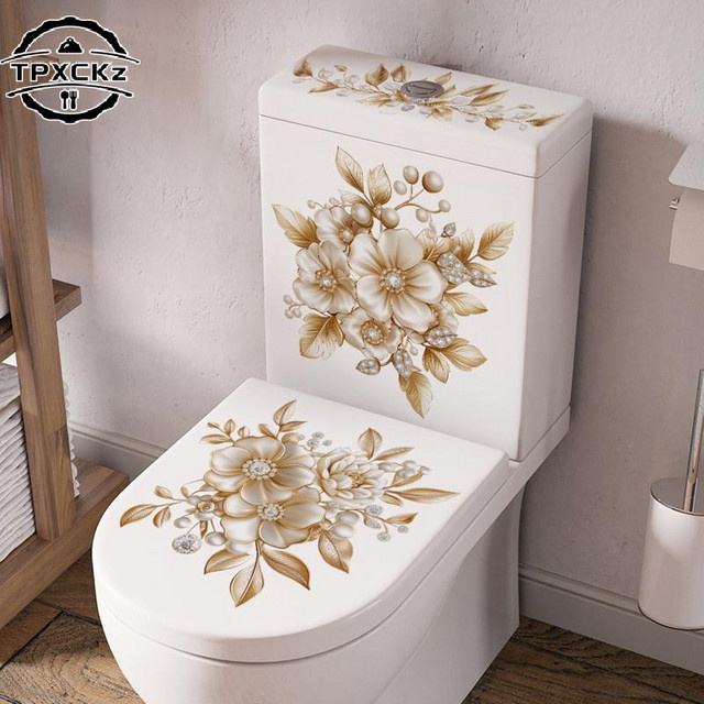 JETTING Selbstklebende Badezimmer-Wandaufkleber mit Blumen- und Schmetterlings-Motiv in Gold - Bild 1
