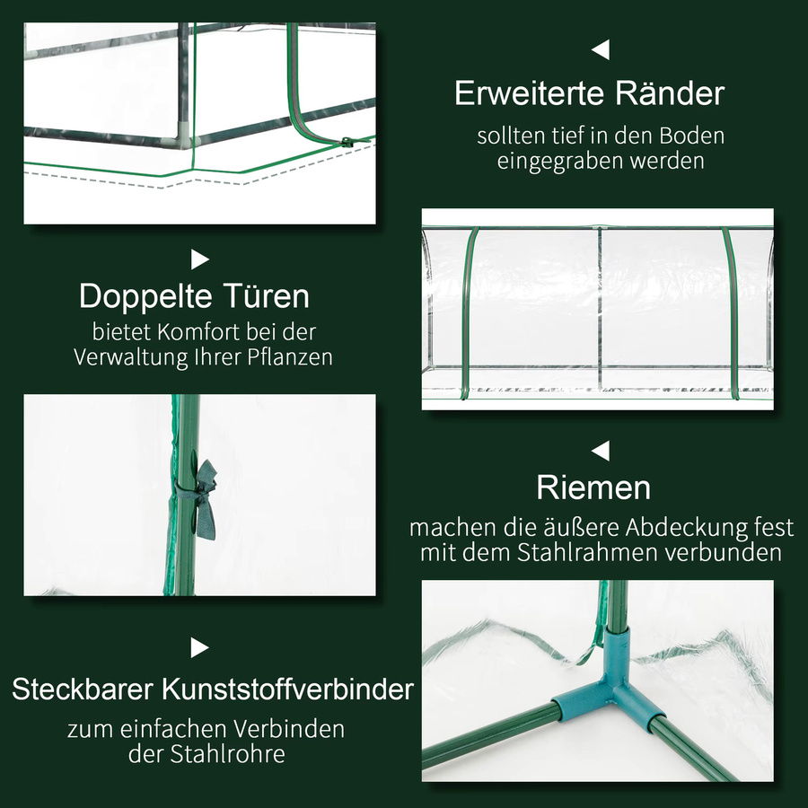 LOCAL Tunnel-Gewächshaus für den Garten mit Stahlrahmen und transparenter PVC-Abdeckung, B/T/H: 200 x 100 x 80 cm - Bild 4