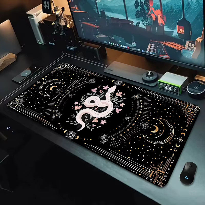 Mairuige Gaming Mauspad Bohemian Snake Witch Design in Schwarz als Anti-Rutsch Tastaturpad und Schreibtischmatte - Bild 2