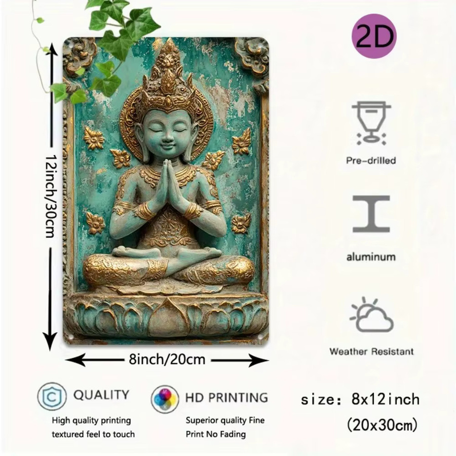 HELLOYOUNG Buddha Metall-Wandkunst in Türkis, Rechteckiges Aluminium-Blechschild für dein Zuhause oder Büro, B/H: 20 x 30 cm - Bild 2