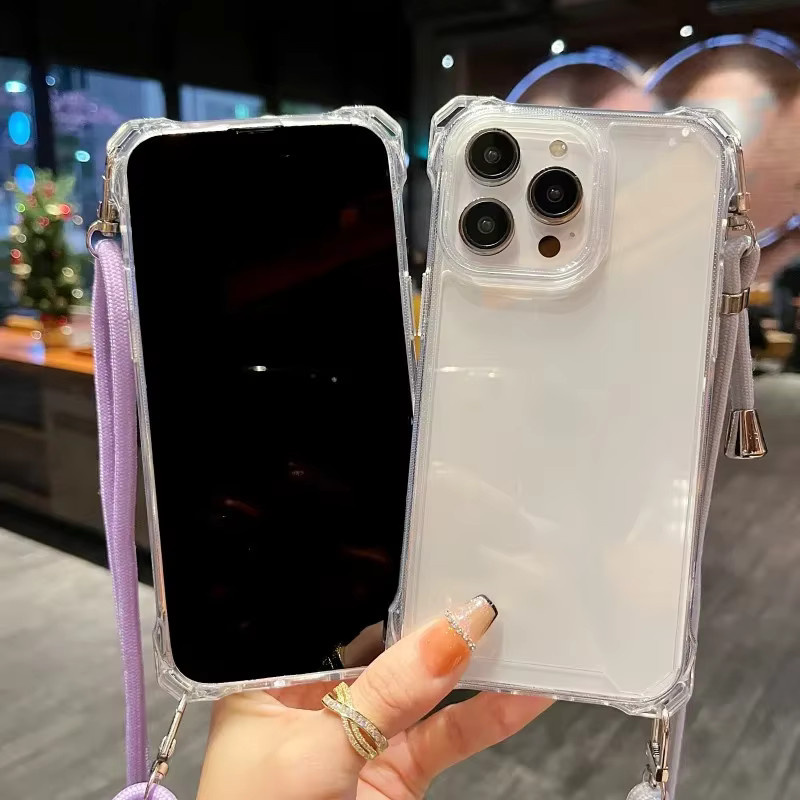 Stoßfeste transparente Hülle für Samsung Galaxy S26 S25 Ultra S24 FE S23 Plus S22 S21 A36 mit Umhängeband und Halsriemen in Purple - Bild 4