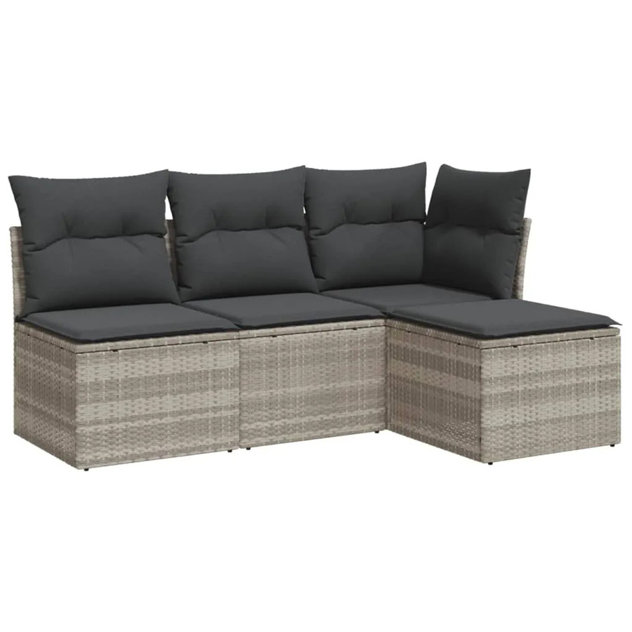vidaXL 4-tlg Garten-Sofagarnitur in L-Form mit Kissen und Ottoman, Hellgrau, Poly Rattan und Metallrahmen - Bild 2
