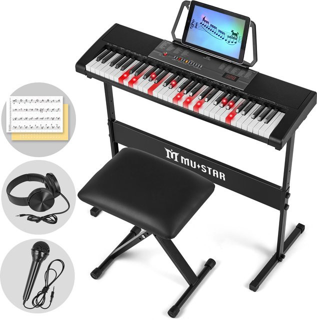 MUSTAR Digitales Klavier Keyboard mit 61 Tasten und Leuchttasten in Schwarz für Anfänger mit intelligenter Lernfunktion - Bild 1