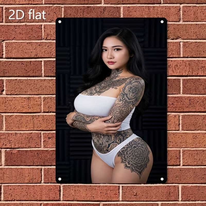 CIFBUY Metall-Wandkunst Portrait einer tätowierten Frau als abstrakte Silhouetten-Dekoration in Multicolour - Bild 4