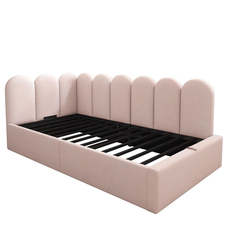 KOMHTOM Polsterbett als Tagesbett und Schlafsofa mit hydraulischem Stauraum, Samt, Rosa, B/T/H: 90 x 190 cm - Bild 2