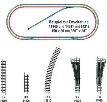 Minitrix 14312 N Gleis Ergänzungs-Set, Erweiterung, 1:160 (Spur N)