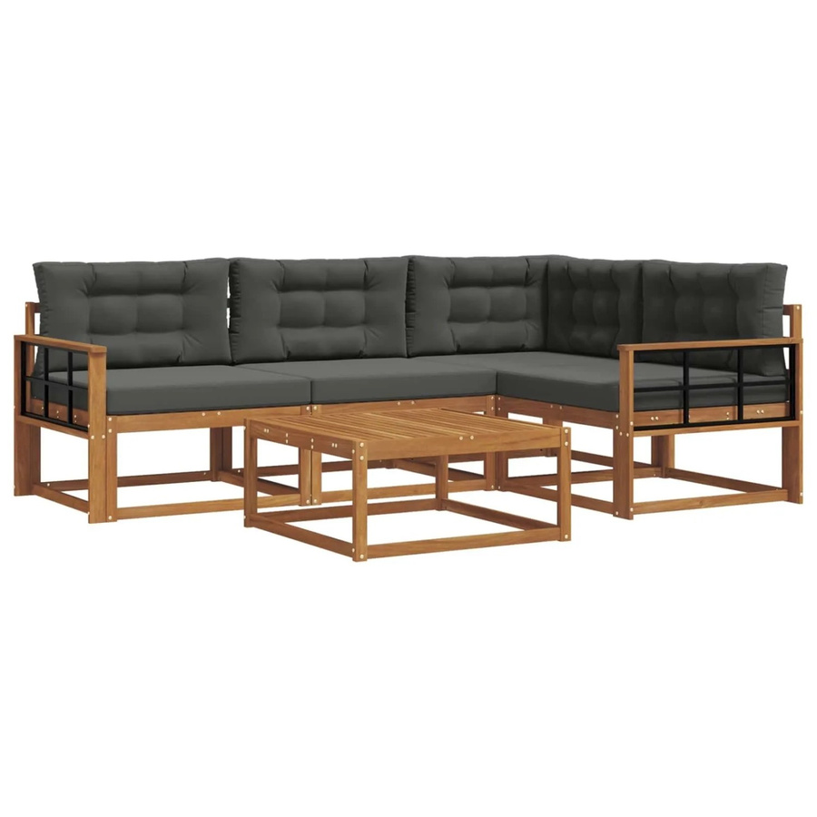 vidaXL Outdoor-Sofagarnitur aus Akazienholz in L-Form mit Kissen, 5-teilig, Anthrazit und Natur - Bild 2