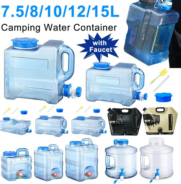 Camping-Wasserbehälter mit Wasserhahn und Träger, vielseitiger Wasserspender für Fahrzeug, Auto und Picknick, Volumen: 7,5–15 l - Bild 1