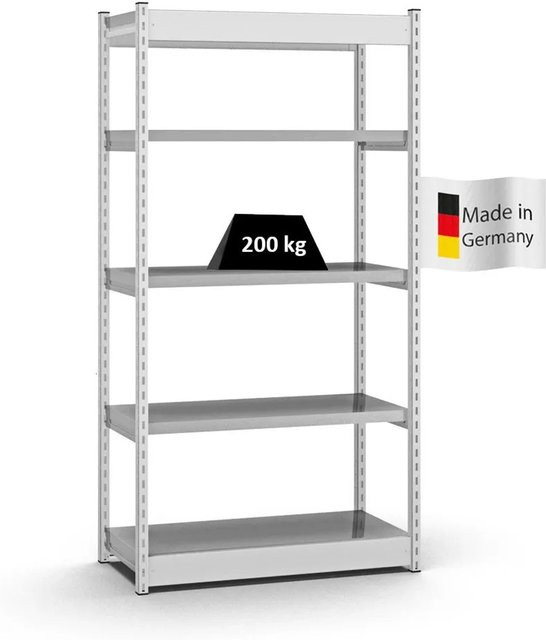 PROREGAL Fachbodenregal Stecksystem mit 5 Ebenen in Lichtgrau, H x B x T: 200 x 102,5 x 40 cm - Bild 1