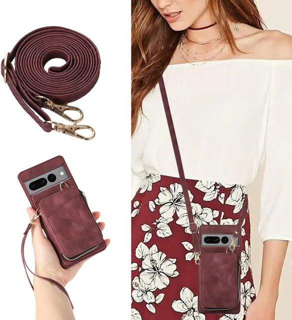 Leder Umhängetasche in Rot mit Geldbörse und Handyhülle für Google Pixel 7 Pro, 7A und 6A - Bild 1