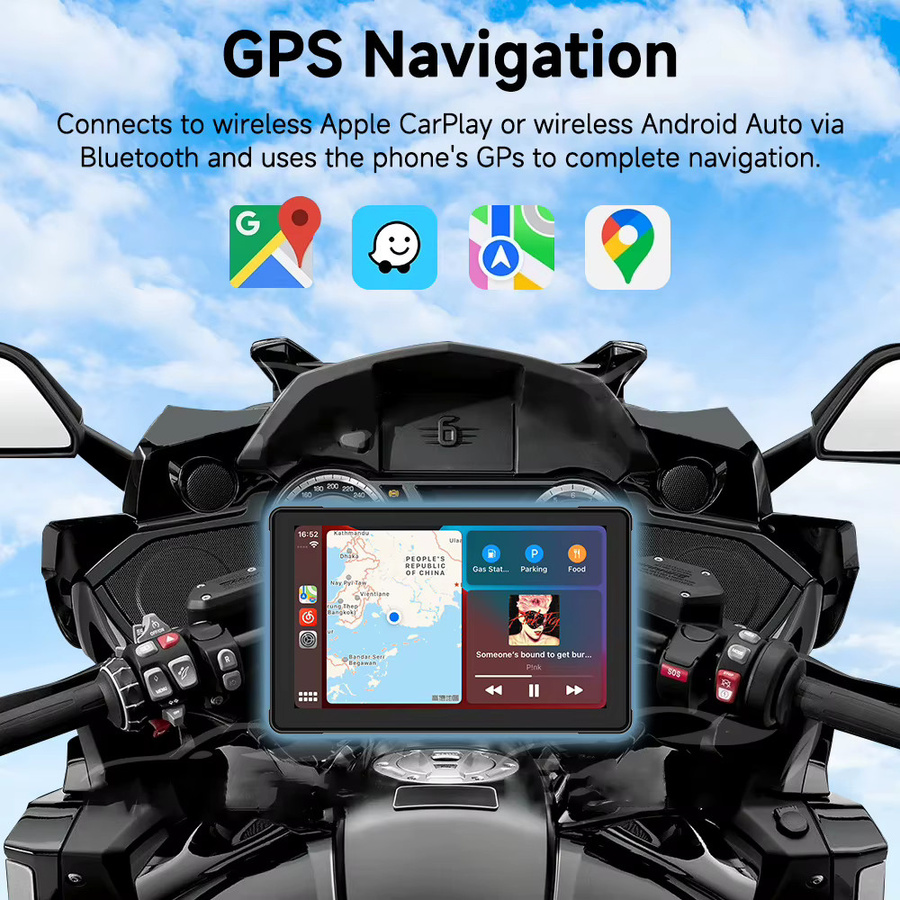 JIUYIN Motorrad-GPS-Navigationsrekorder mit drahtlosem CarPlay und Android Auto, IP67 wasserdichter Multimedia-Player mit Bluetooth, Schwarz - Bild 4