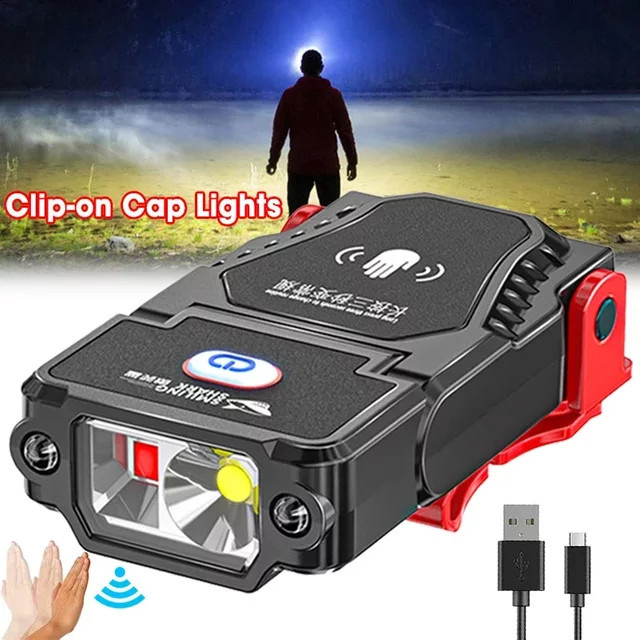 Mini LED Sensor Scheinwerfer mit Clip und einstellbarem Winkel, wasserdichte USB-aufladbare Lampe in Schwarz für Outdoor, Camping und Angeln - Bild 1