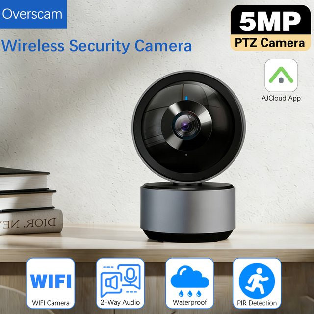 AJCloud Babyüberwachung Kamera mit 5MP Auflösung, 360° Schwenk- und Neigefunktion, Nachtsicht, Bewegungserkennung und Zwei-Wege-Audio in Schwarz - Bild 1