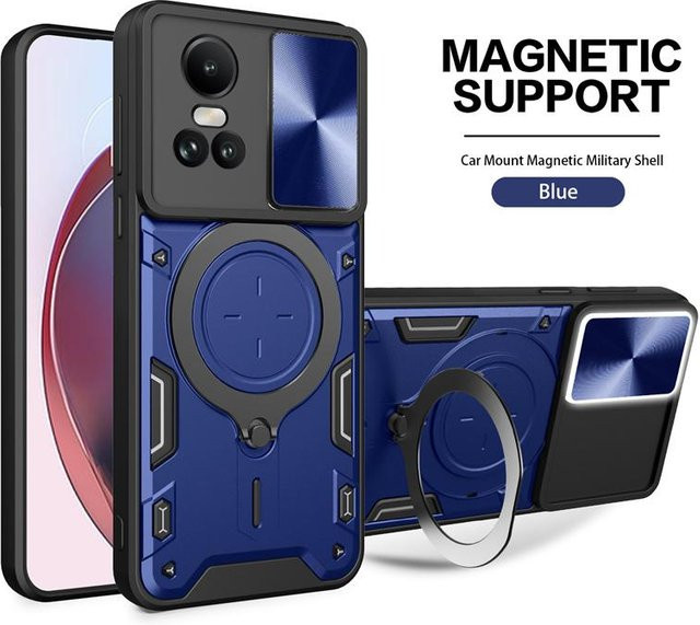 Stoßfeste Armor Handyhülle mit Schiebe-Objektivschutz und Ringhalter für OPPO Reno 10 5G in Schwarz - Bild 1