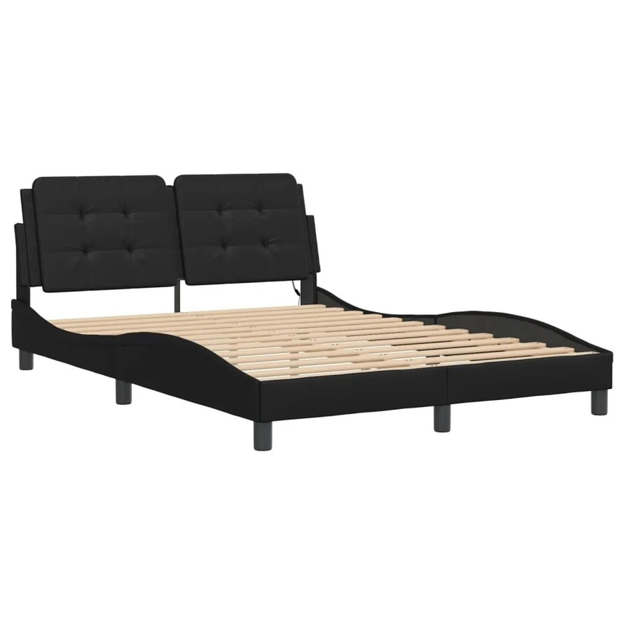 vidaXL Bettgestell mit LED-Unterbettbeleuchtung und USB-Ladeport in Schwarz, B/T/H: 120 x 200 x 218 cm (ohne Matratze) - Bild 2