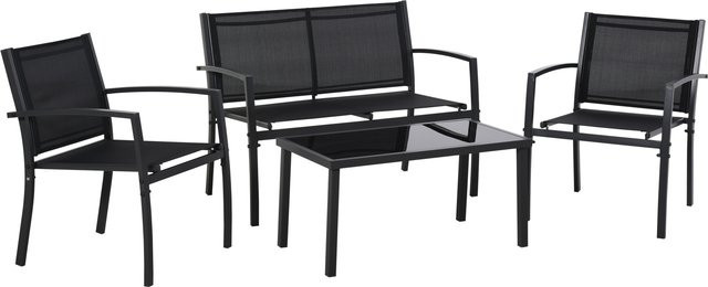 Outsunny Garten-Loungeset 4-teilig aus Metall und Glas in Schwarz - Bild 1