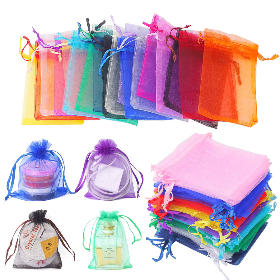 50 Stück Beadia Organza Beutel in Mehrfarbig mit Kordelzug für Schmuck, Süßigkeiten und Geschenke bei Hochzeiten oder Partys, B/T/H: 7 x 9 cm - Bild 2