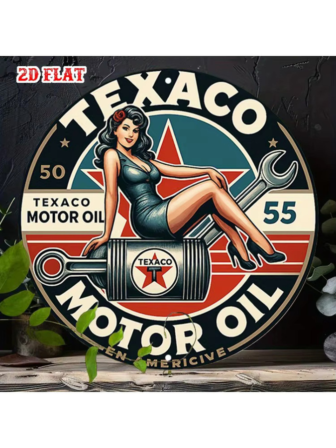 Vintage Texaco Metallschild mit Mechaniker-Frau und Schraubenschlüssel Design, mehrfarbig - Bild 7