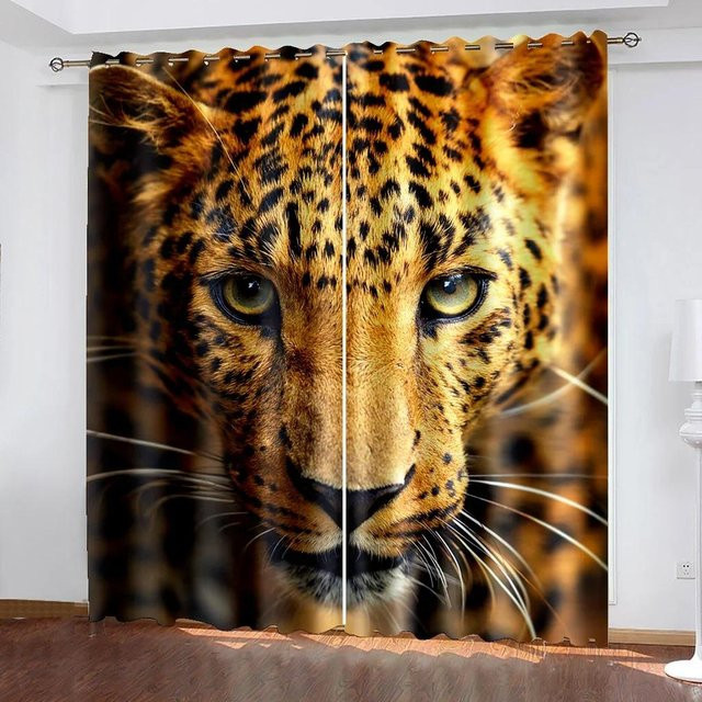 Yiran Furniture Dekopanel mit Tier-Motiv Wolf Gepard Leopard, halbtransparenter Vorhang aus Polyester, Mehrfarbig, Breite: 100 cm, Höhe: 160 cm - Bild 1