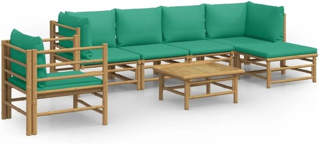 vidaXL 7-tlg Garten-Lounge-Set aus geöltem Bambus mit grünen Kissen Modell 3 - Bild 1