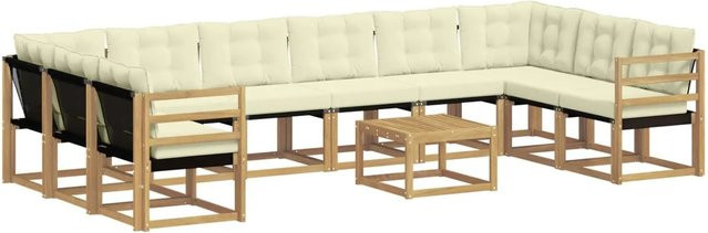 vidaXL Outdoor-Sofagarnitur aus massivem Akazienholz mit 11 Kissen in Weiß und Beige - Bild 1