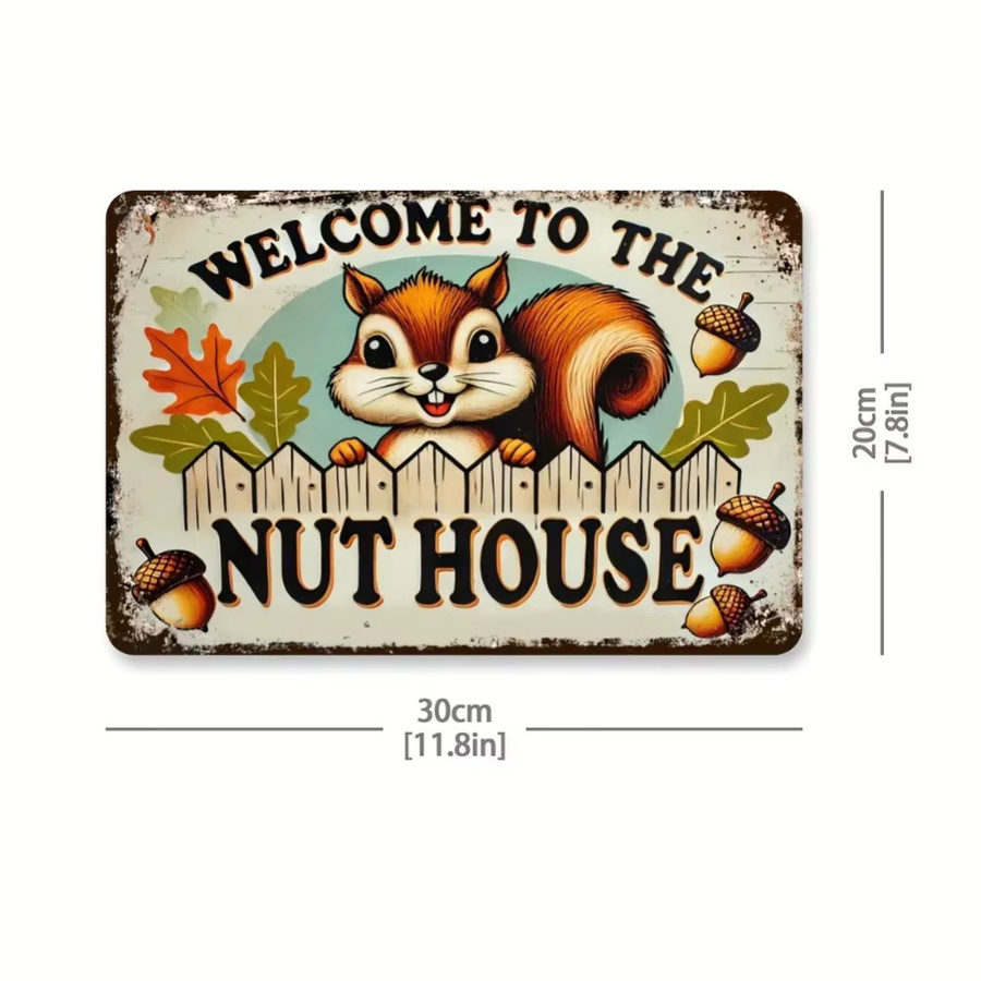 Potdemiel Aluminiumschild Welcome to Nut House mit Eichhörnchen für die Herbstgartendekoration, Breite: 20 cm, Höhe: 20 cm - Bild 2